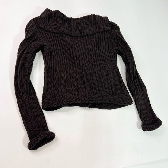 Pure Handknit Cardigan Sweater Womens Small Brown Cotton Button-Up Long Sleeve - Picture 7 of 9